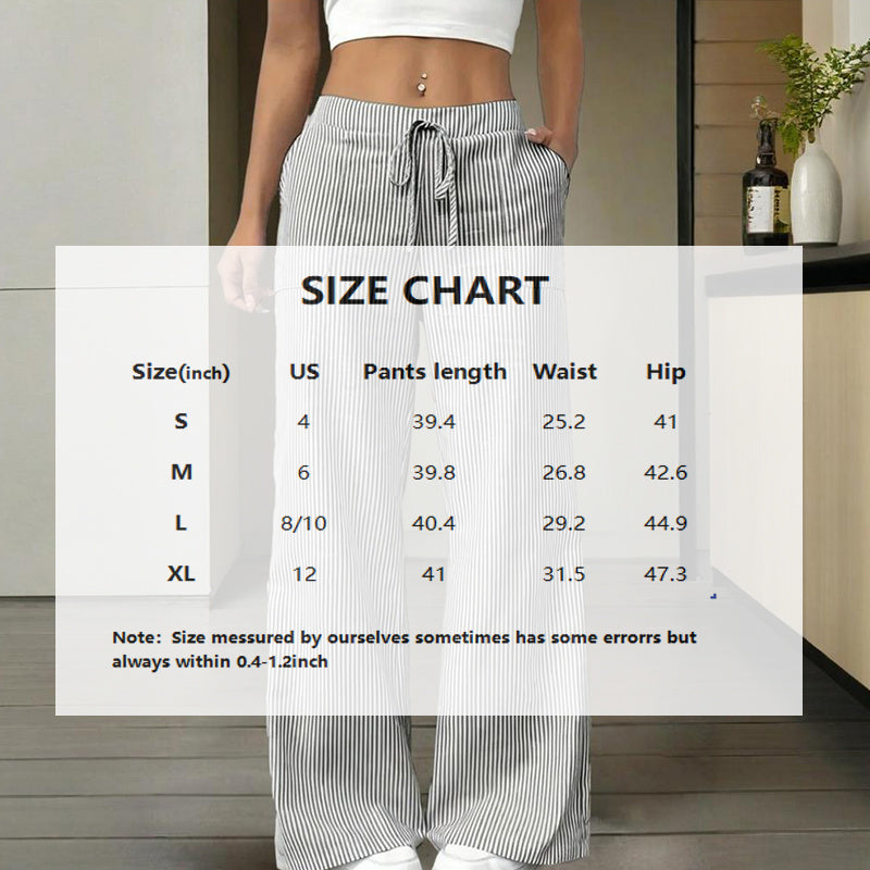 Women's Striped Wide Leg Pants With Pockets & Tie-Waist Detail - Casual Minimalist Trousers