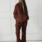 Women's Fashionable Casual Solid Color Long Sleeved Sweatshirt Set