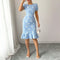 Women's Floral Jacquard Dress Women's Short Puff Sleeve Crew Neck Ruffle Hem Bodycon Dresses