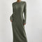 Women's Solid Color Ribbed Round Neck Long Sleeved Straight Tube Dress