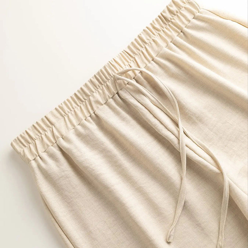Lapel Button-Up Shirt & Drawstring Pants Set