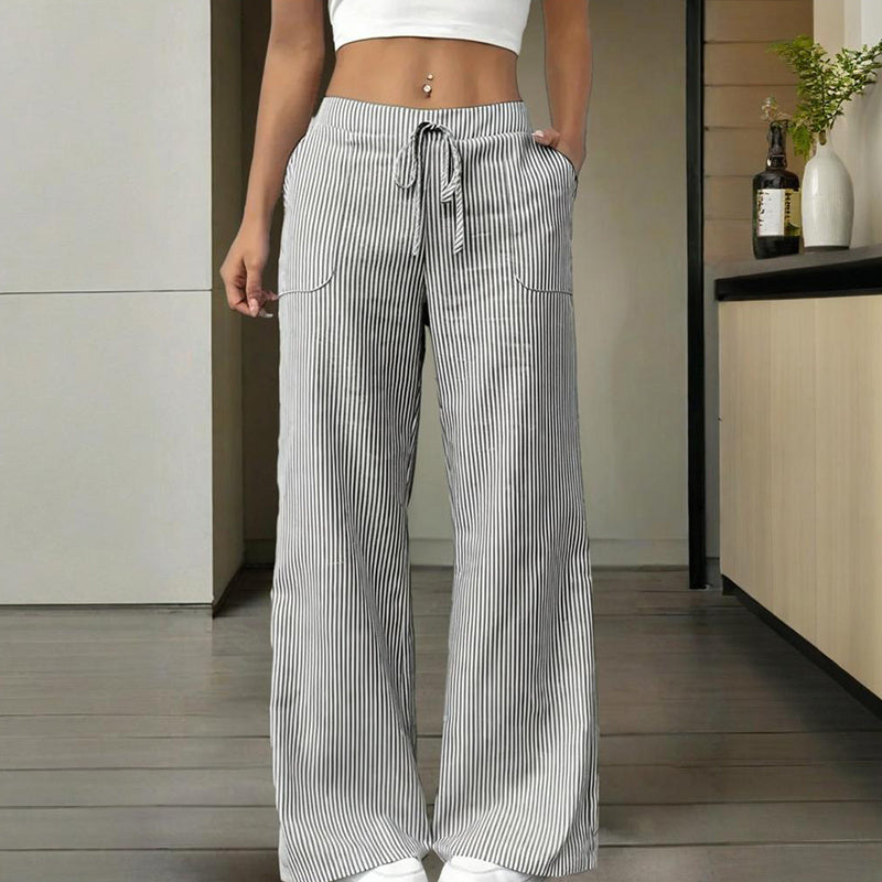 Striped Wide Leg Pants with Tie Waist