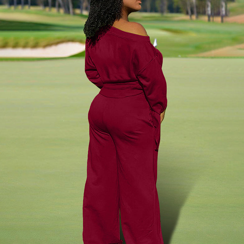 One-Shoulder Top & Pants Set with Pockets