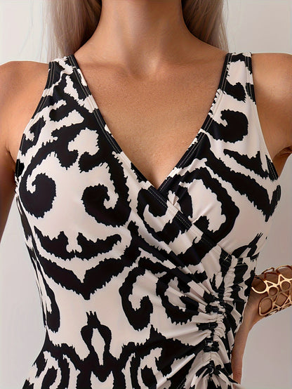Women's Fashion Europe And The United States Cross Bag Draw Pleated Draw Rope One-piece Swimsuit Holiday Style