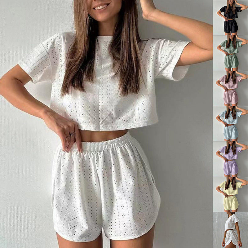 Hollow Crop Top & Elastic Slit Shorts Set - Summer Activewear