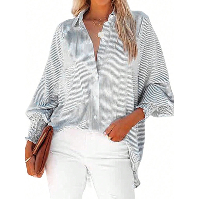 Striped Long Sleeve Shirt with Knit Cuff Detail