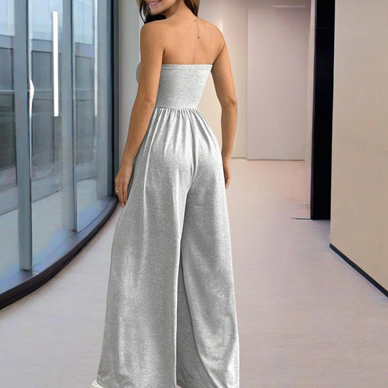 Strapless Wide Leg Jumpsuit with Pleats