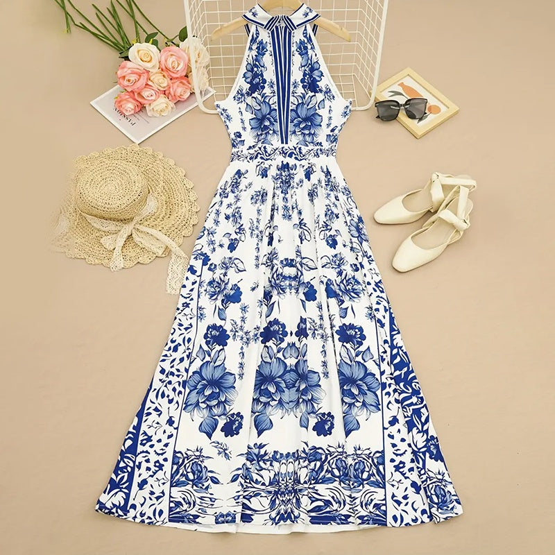 Floral Halter Maxi Dress with Tie Waist