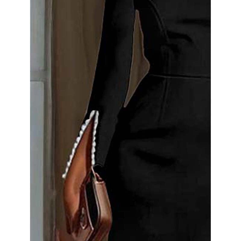 Pearl Accent Bodycon Midi Dress with Sleeve Split