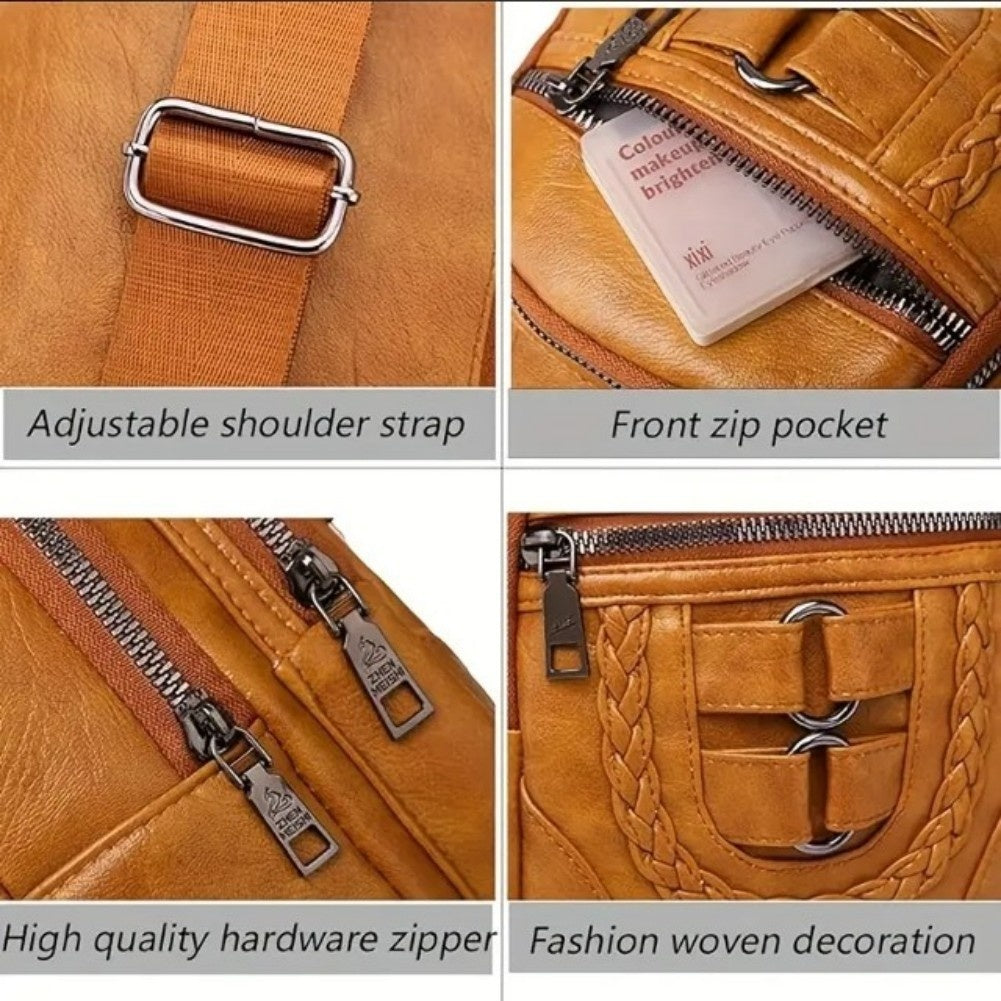 Multi-Pocket Crossbody Sling Bag - Vegan Leather