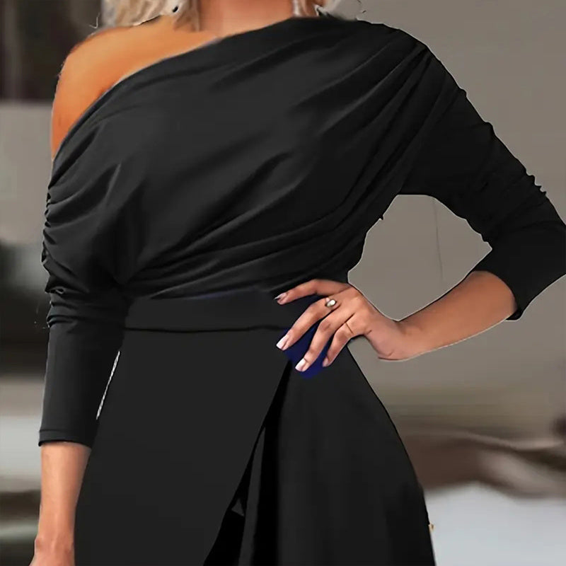 One-Shoulder Jumpsuit with Pleated Waist