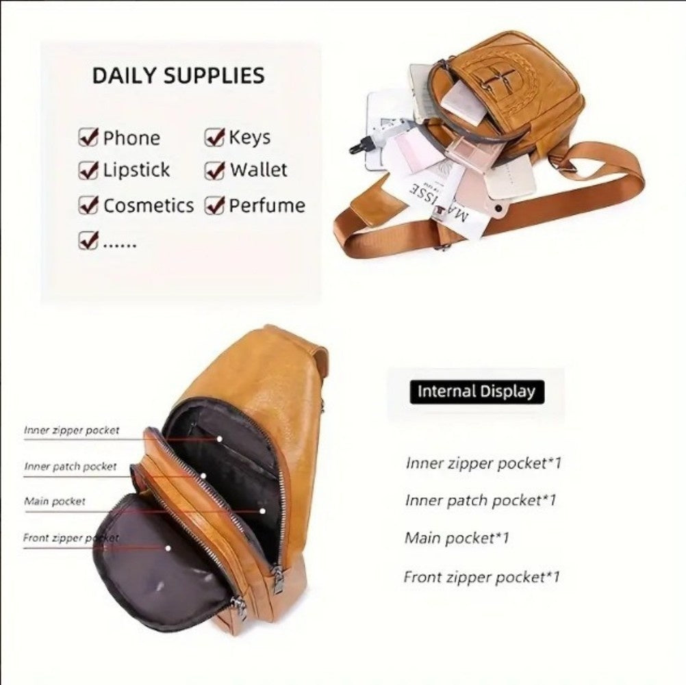 Multi-Pocket Crossbody Sling Bag - Vegan Leather