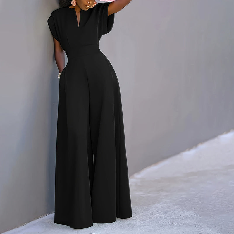 V-Neck Wide Leg Jumpsuit with Tie Waist