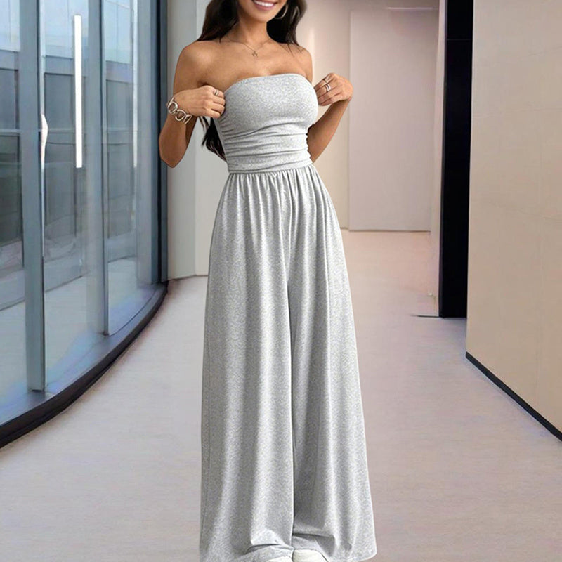Strapless Wide Leg Jumpsuit with Pleats