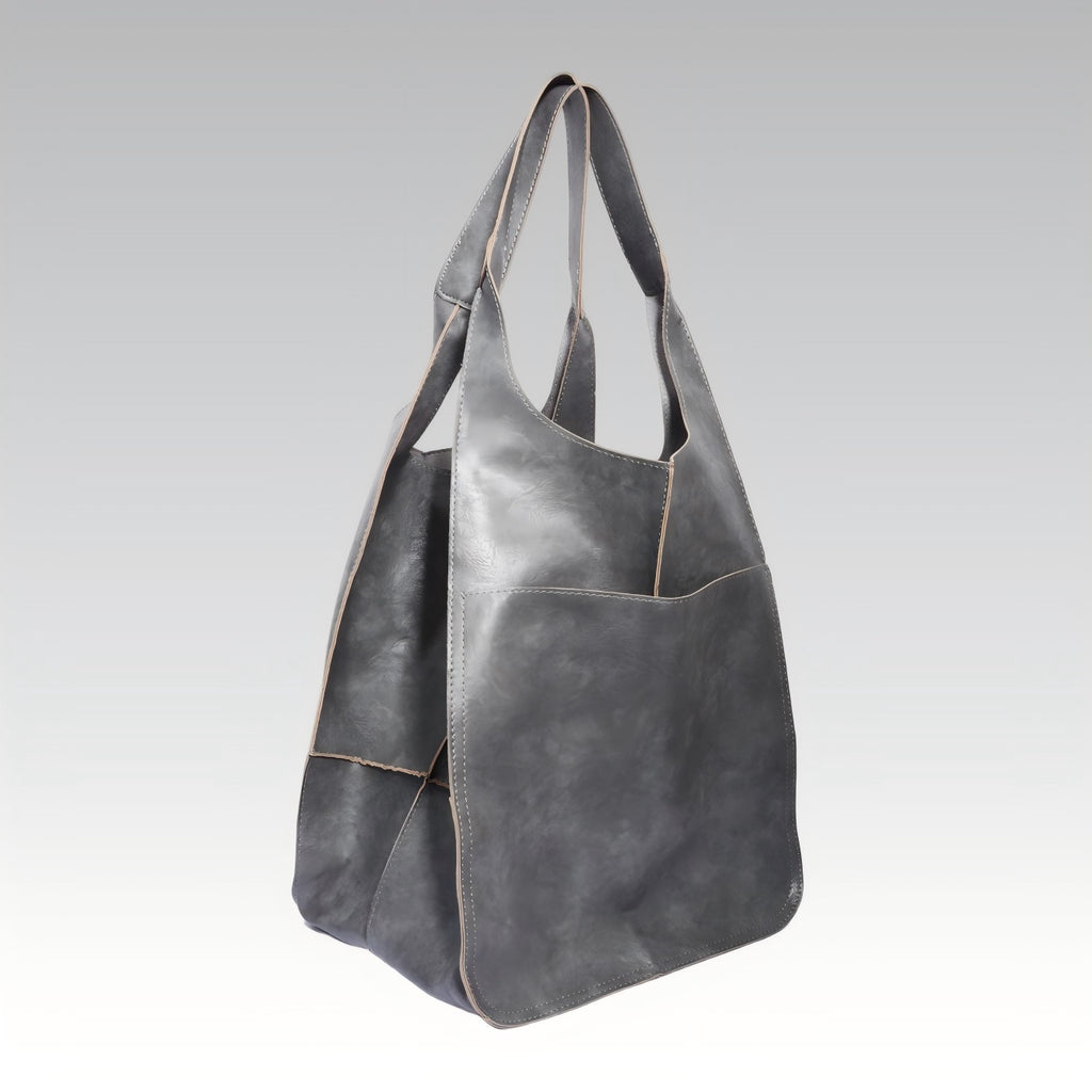 Retro PU Leather Tote Bag - Large Capacity Shoulder Bag