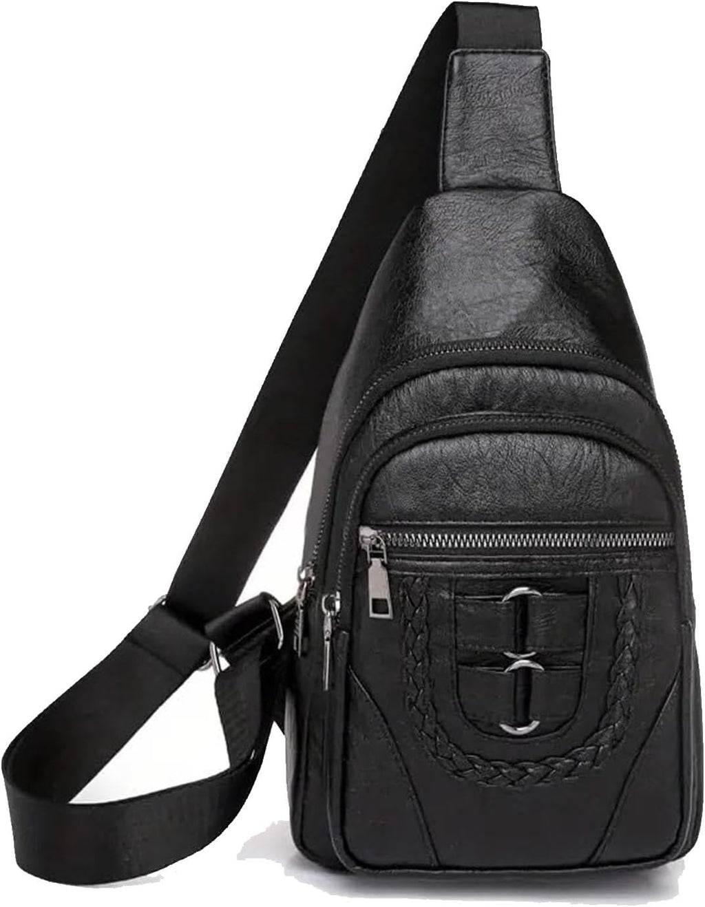 Multi-Pocket Crossbody Sling Bag - Vegan Leather