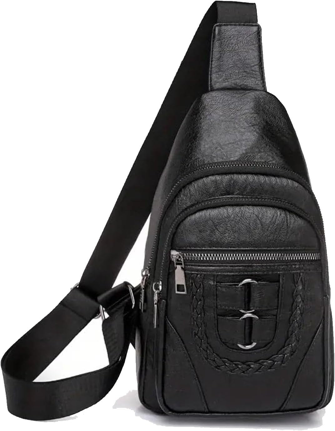 Multi-Pocket Crossbody Sling Bag - Vegan Leather