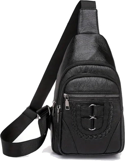 Sling Bag For Women, Multi Pockets CrossBody Bags, Purses Fanny Packs, Vegan Retro Leather Braiding Sling Backpack For Travel