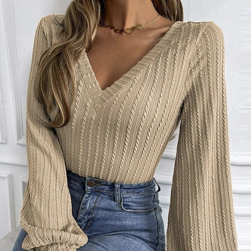 V-Neck Long Sleeve Top with Twist Detail