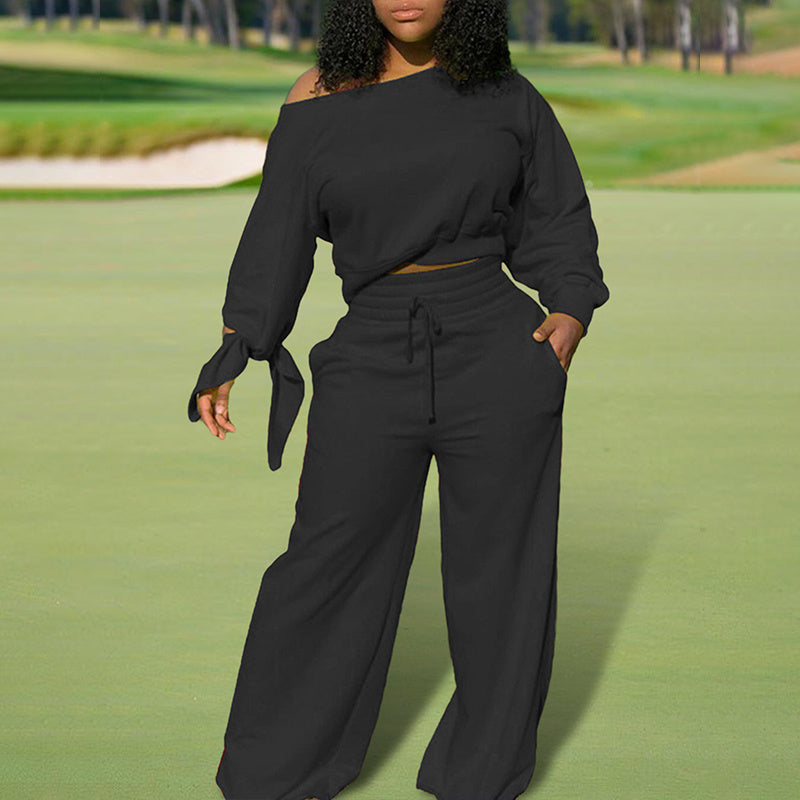 One-Shoulder Top & Pants Set with Pockets