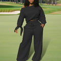 One-Shoulder Top & Pants Set with Pockets
