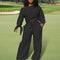 Women's One-Shoulder Casual Set - Solid Color Long Sleeve Top & Elastic Waist Pants With Drawstring & Pockets For Spring & Fall