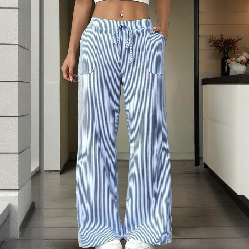 Striped Wide Leg Pants with Tie Waist