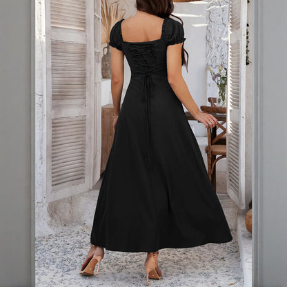 Women's Bohemian Backless Maxi Dress Flowy Ruffled Beach Dress With Adjustable Belt Summer Vacation Boho Dress For Casual Outings