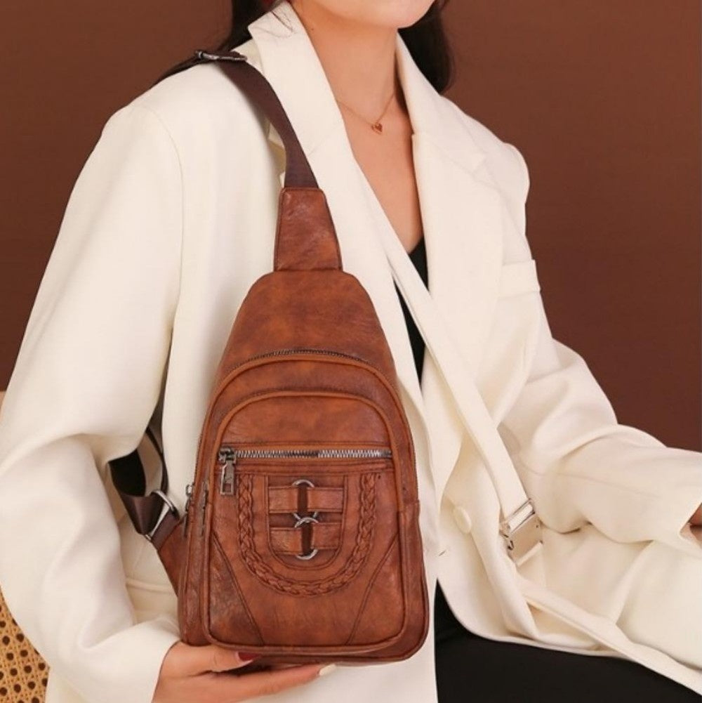 Multi-Pocket Crossbody Sling Bag - Vegan Leather