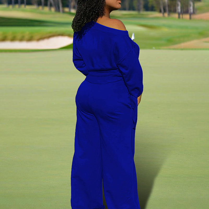 One-Shoulder Top & Pants Set with Pockets