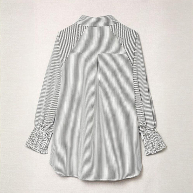 Striped Long Sleeve Shirt with Knit Cuff Detail