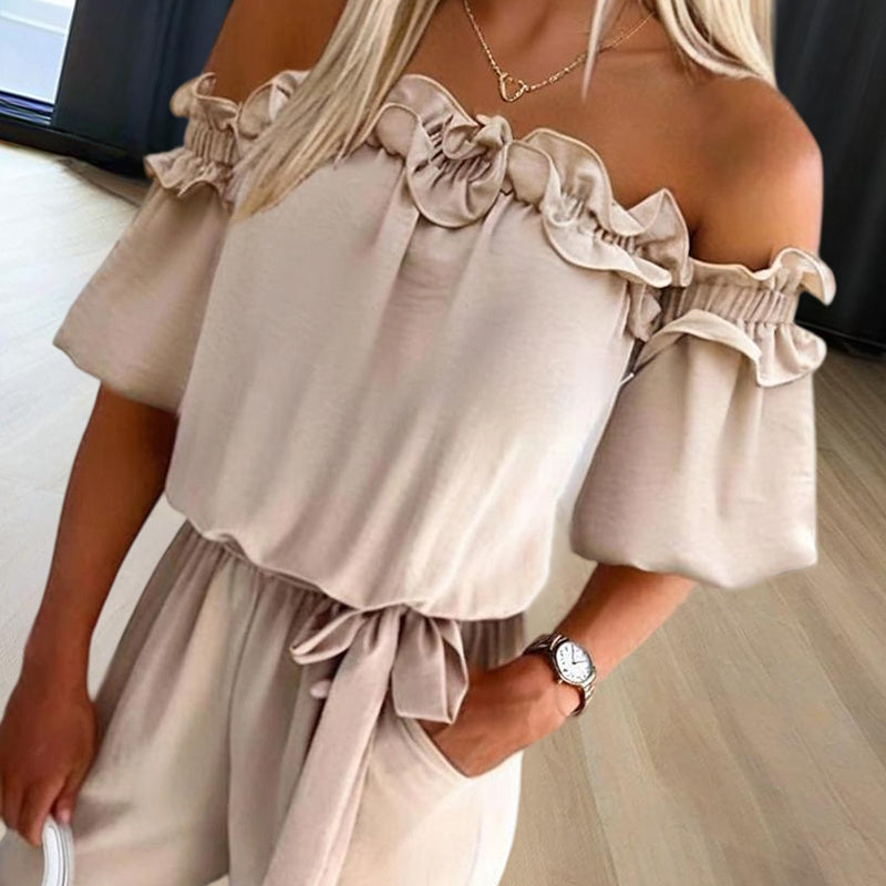 Off-Shoulder Jumpsuit with Ruffle Sleeves