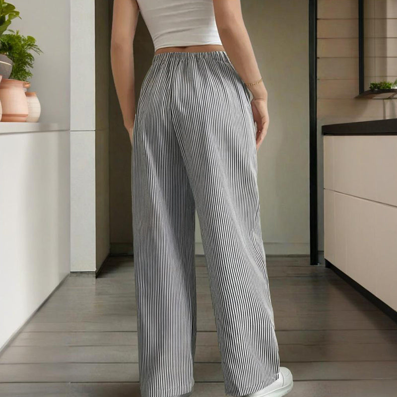 Striped Wide Leg Pants with Tie Waist
