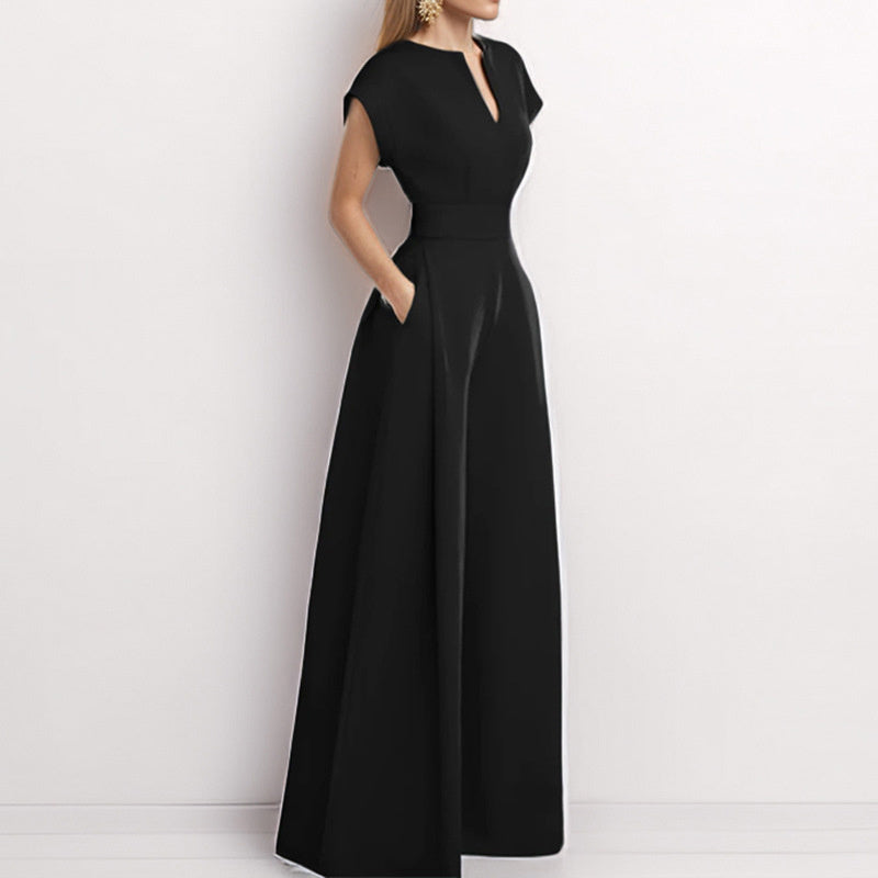 V-Neck Wide Leg Jumpsuit with Tie Waist