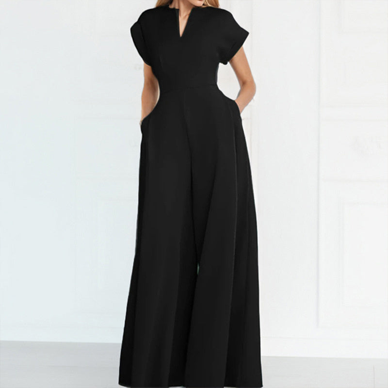 V-Neck Wide Leg Jumpsuit with Tie Waist