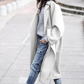 Long Woolen Coat with Pockets - Single Breasted Lapel Jacket