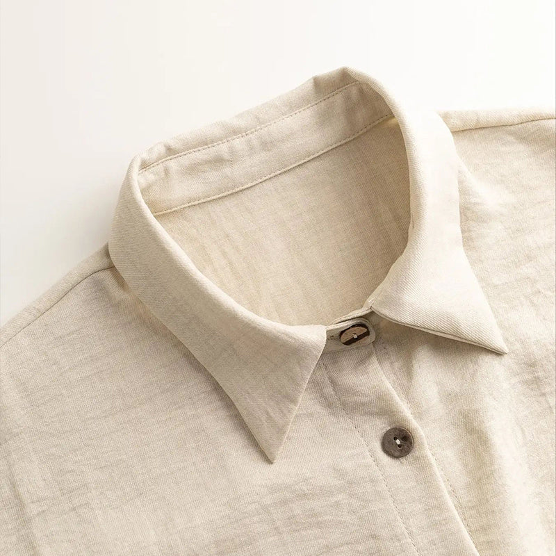 Lapel Button-Up Shirt & Drawstring Pants Set