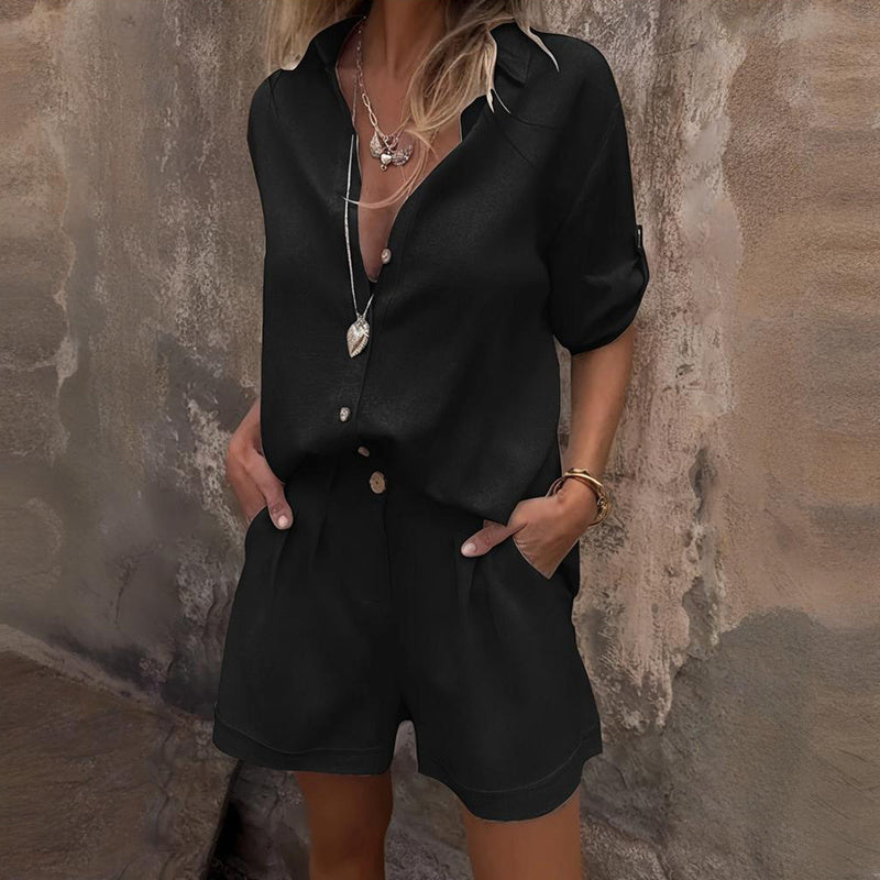 Lapel Short Sleeve Shirt & Shorts Set