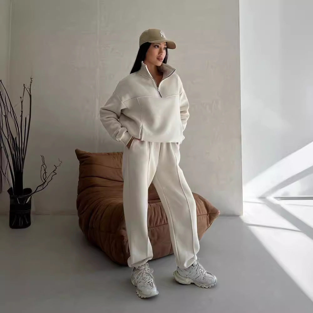 Y2K Contrast Tracksuit - Zipper Jacket & Pants Set