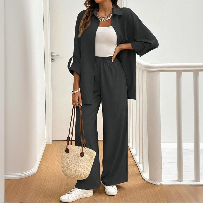 Button-Down Shirt & Elastic Waist Pants Set