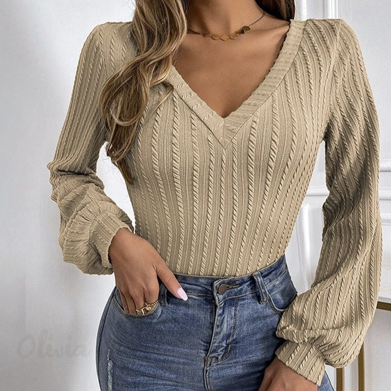 V-Neck Long Sleeve Top with Twist Detail