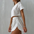 Hollow Crop Top & Elastic Slit Shorts Set - Summer Activewear