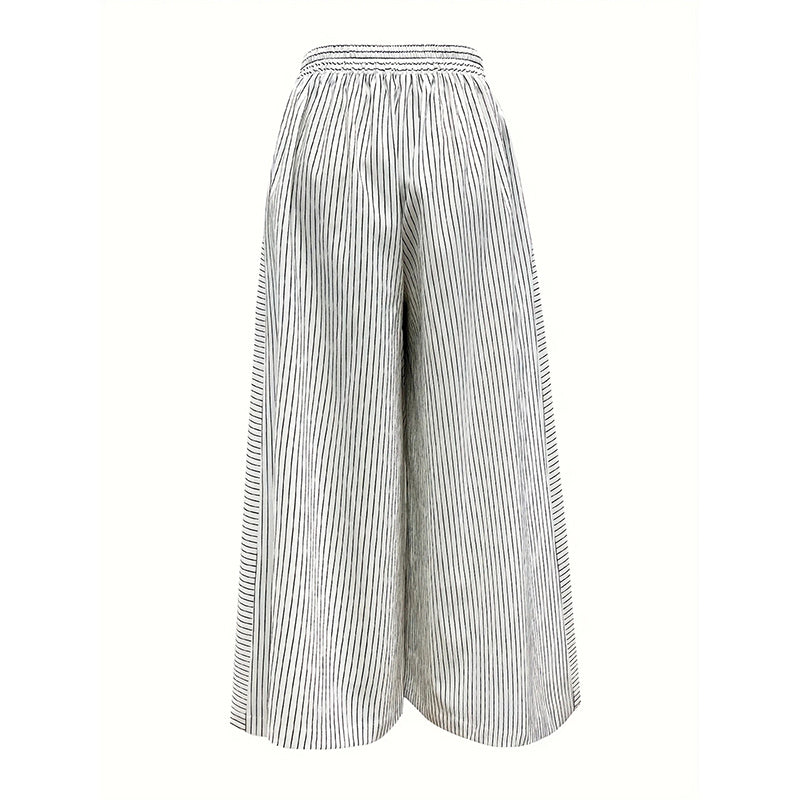 Striped Wide Leg Lounge Pants with Button Details