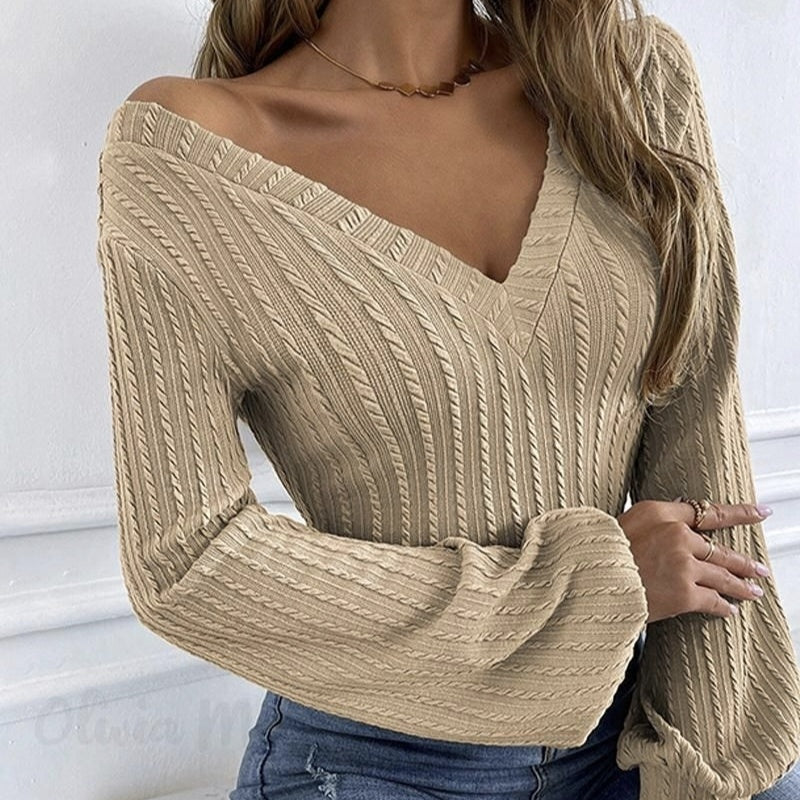 V-Neck Long Sleeve Top with Twist Detail
