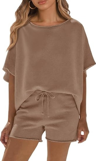 Oversized Short Sleeve Top & High Waisted Shorts Set