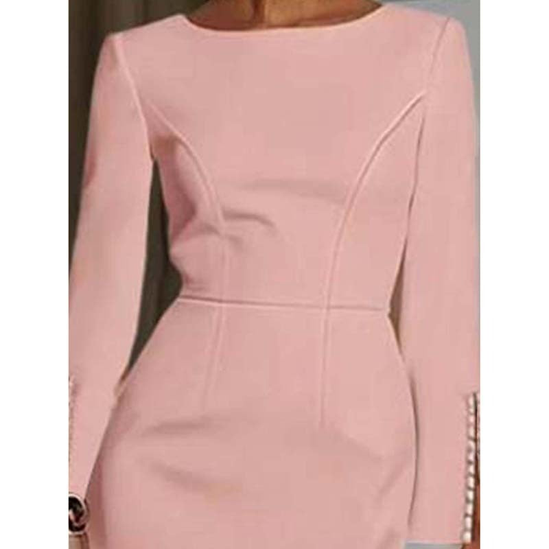 Pearl Accent Bodycon Midi Dress with Sleeve Split