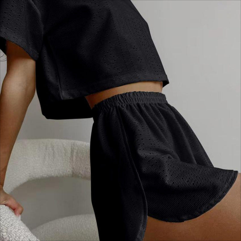 Hollow Crop Top & Elastic Slit Shorts Set - Summer Activewear