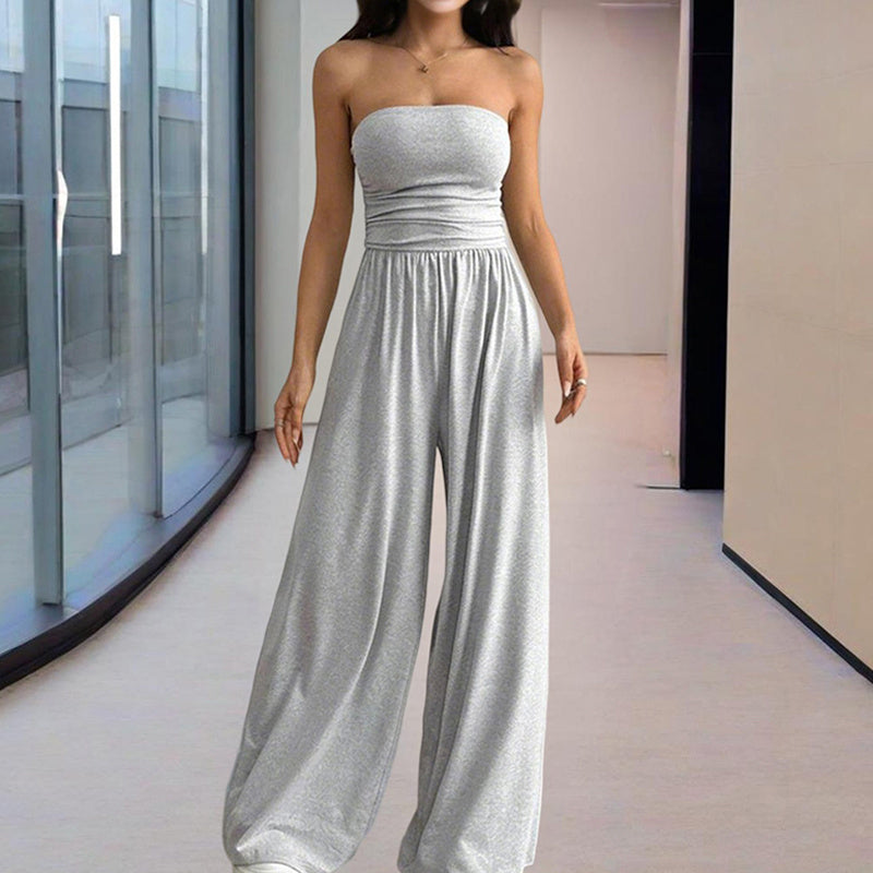 Strapless Wide Leg Jumpsuit with Pleats