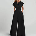 V-Neck Wide Leg Jumpsuit with Tie Waist