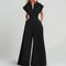 Women's V-Neck Solid Color Short Sleeve Jumpsuit Wide Leg A-Line Waist Tied Casual Summer Outfit